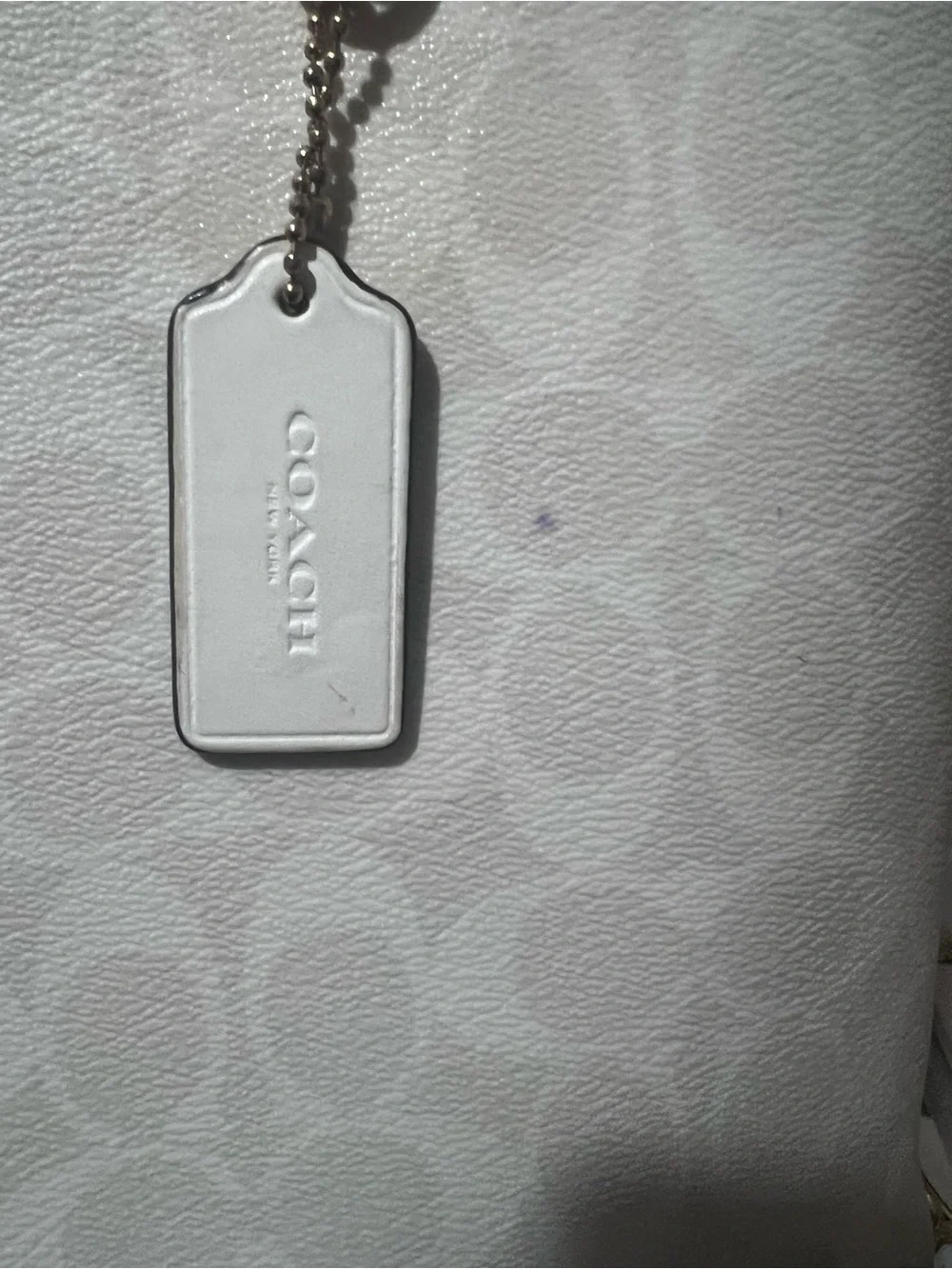 Coach White Signature Tote with Gold Accents